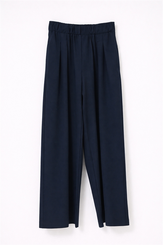 PANTALONE A GAMBA LARGA CON VITA ALTA E PIEGHE FRONTALI BLU