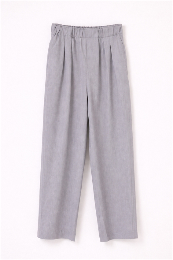 PANTALONE A GAMBA LARGA CON VITA ALTA E PIEGHE FRONTALI GRIGIO