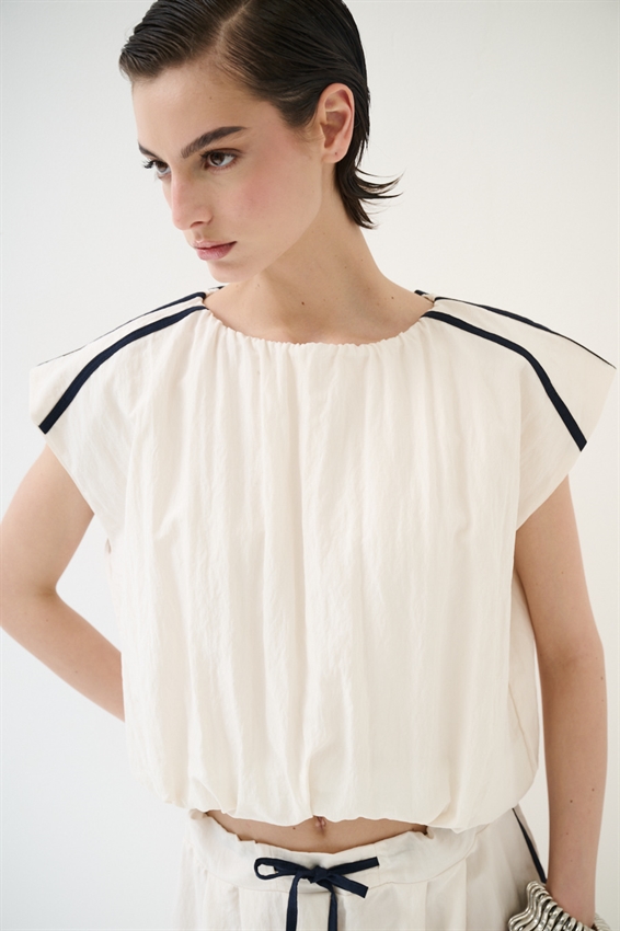 CROP TOP CON STRISCE SULLA SPALLA BLU/BURRO