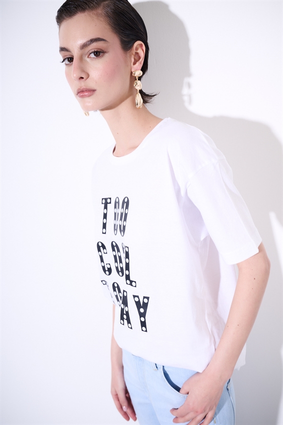 T-SHIRT OVER CON STAMPA TOO COOL TODAY + BORCHIE BIANCO