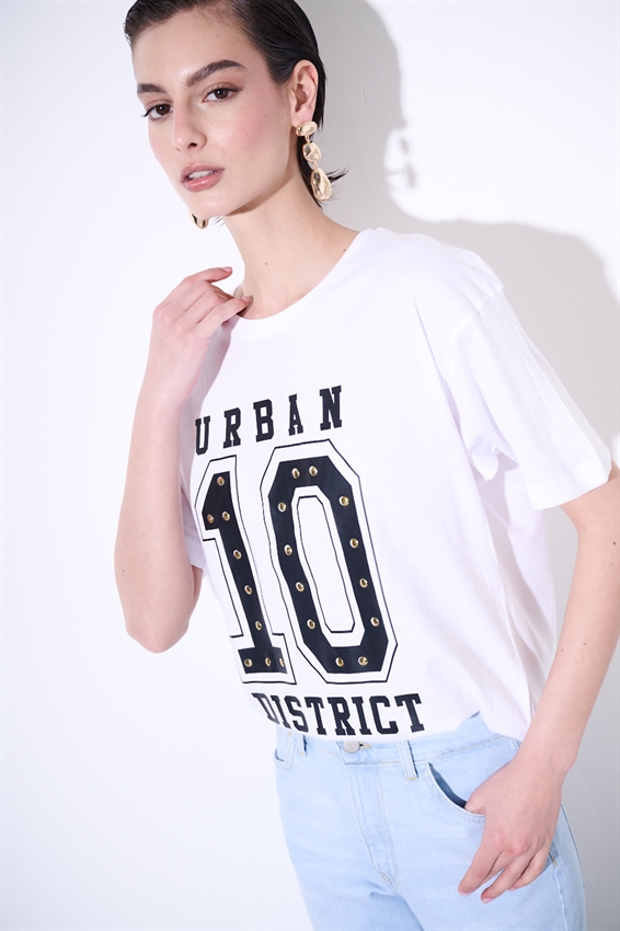T-SHIRT OVER CON STAMPA 10 + BORCHIE
