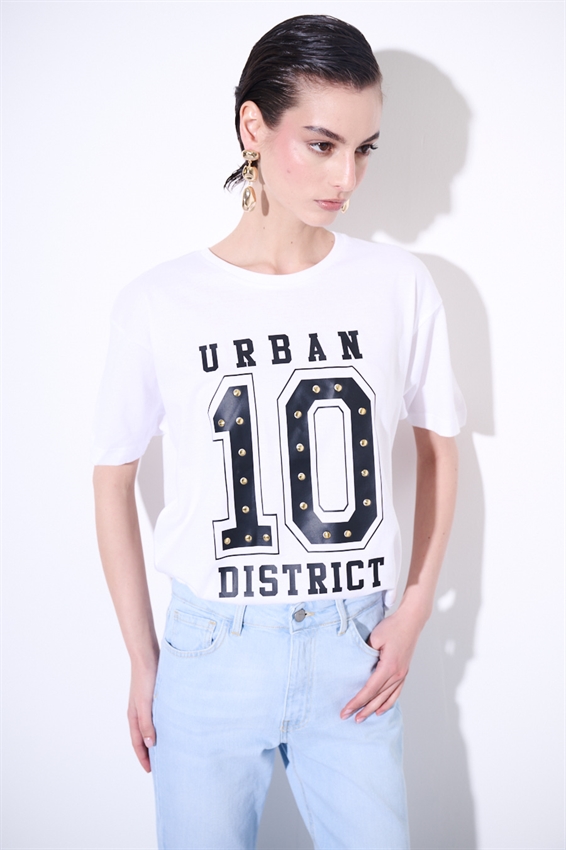 T-SHIRT OVER CON STAMPA 10 + BORCHIE