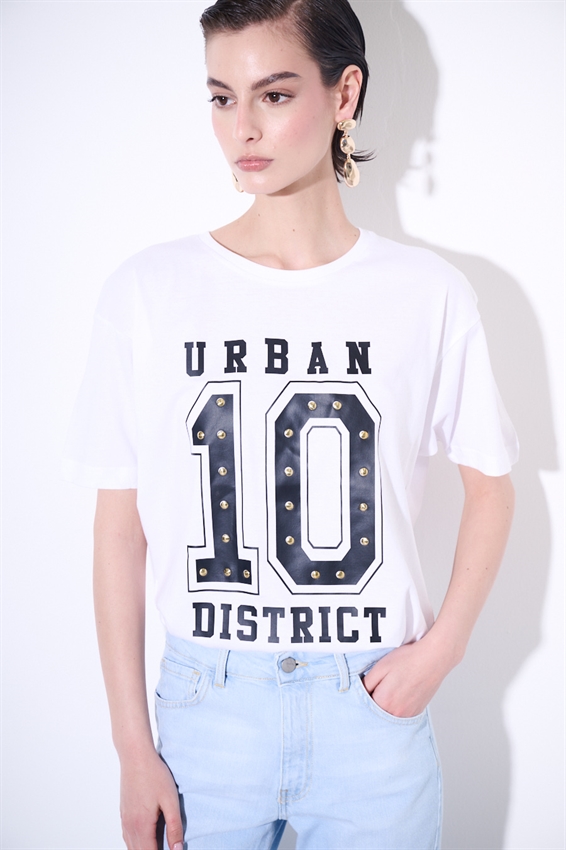 T-SHIRT OVER CON STAMPA 10 + BORCHIE