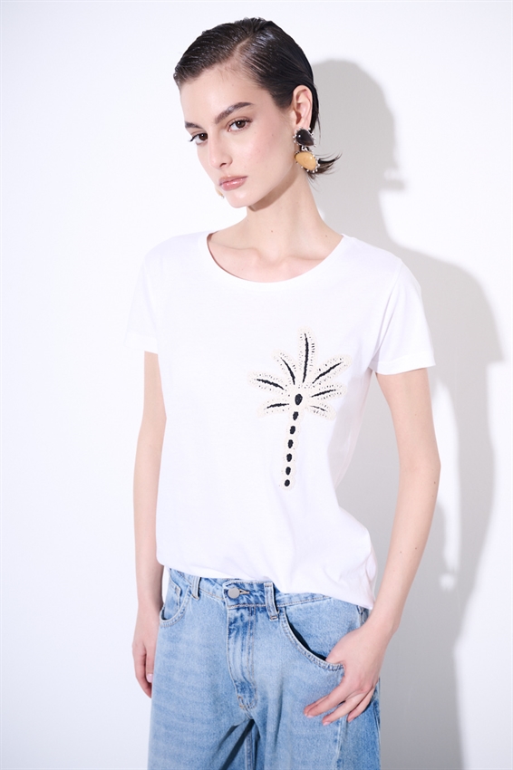 T-SHIRT BASIC CON APPLICAZIONE PALMA BIANCO