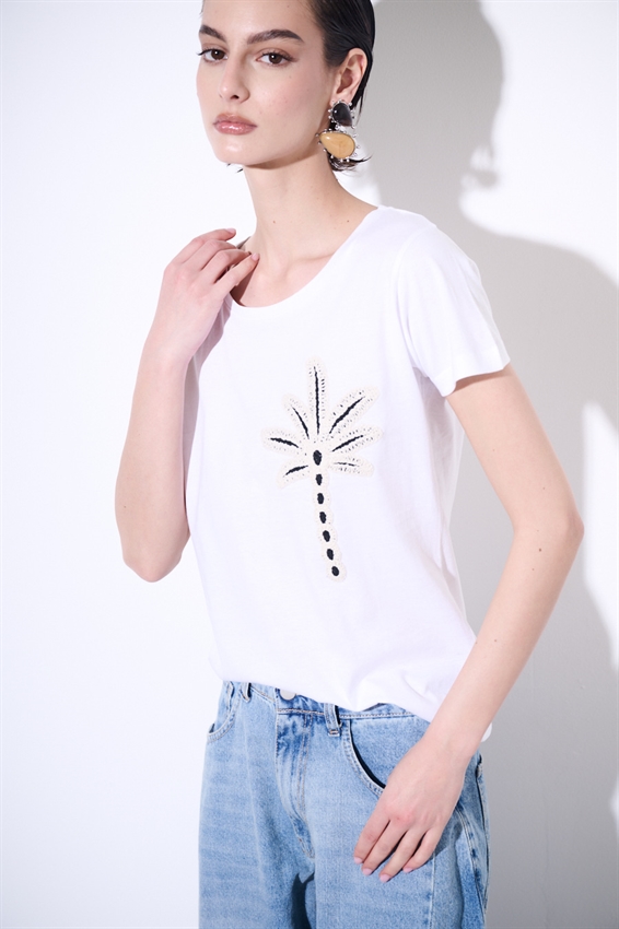 T-SHIRT BASIC CON APPLICAZIONE PALMA BIANCO
