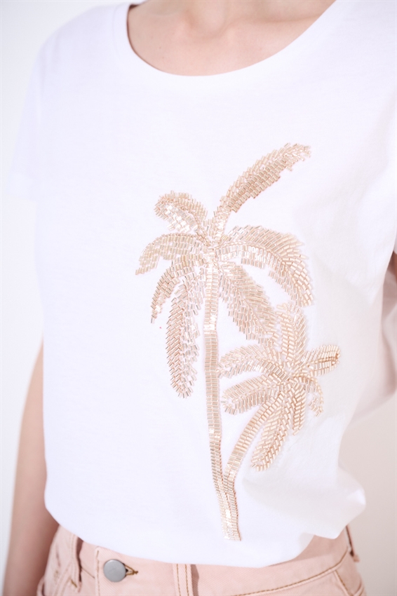 T-SHIRT BASIC CON APPLICAZIONE PALME BIANCO