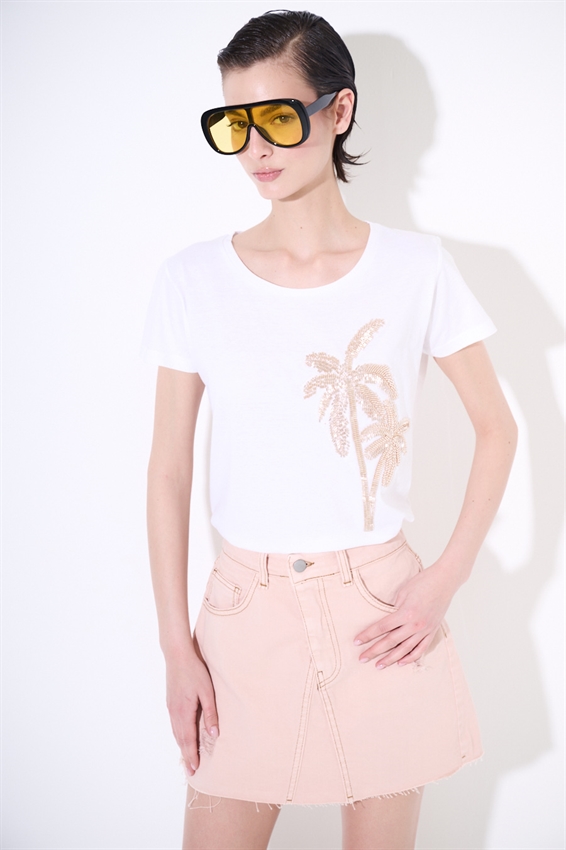 T-SHIRT BASIC CON APPLICAZIONE PALME BIANCO
