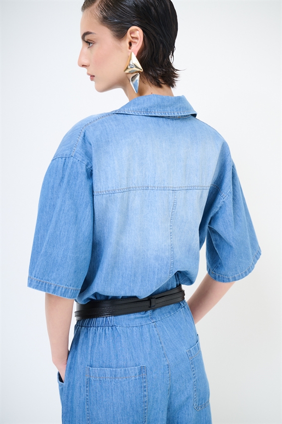 TUTA INTERA IN DENIM CON EFFETTO SABBIATO BLU CHIARO