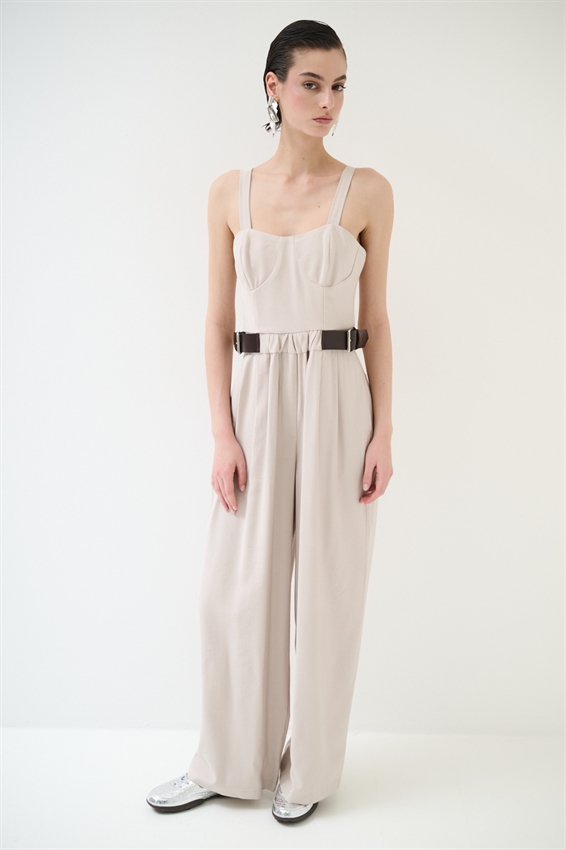 TUTA A PALAZZO CON FIBBIE BEIGE