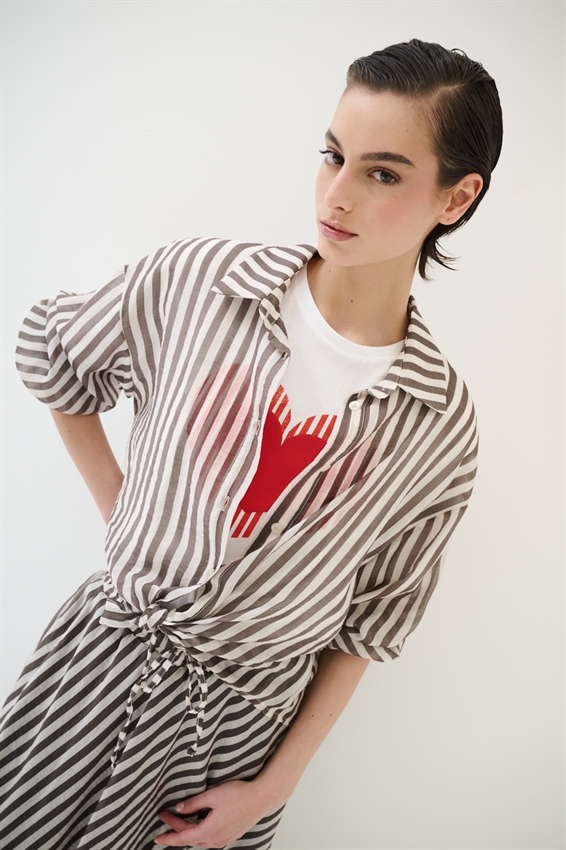 CAMICIA OVER A RIGHE NERO/BURRO