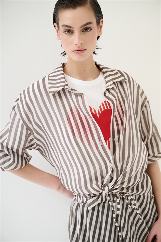 CAMICIA OVER A RIGHE NERO/BURRO