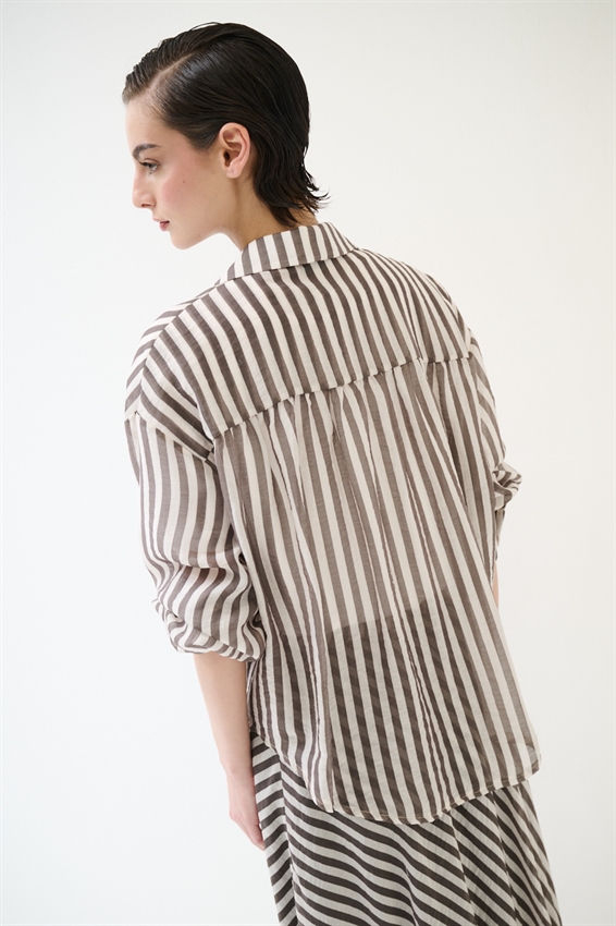 CAMICIA OVER A RIGHE NERO/BURRO