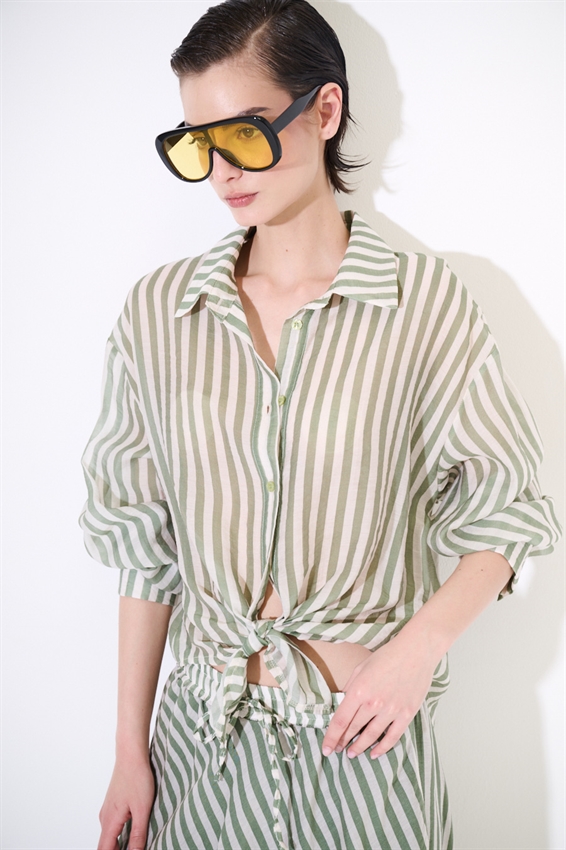 CAMICIA OVER A RIGHE MILITARE/PANNA