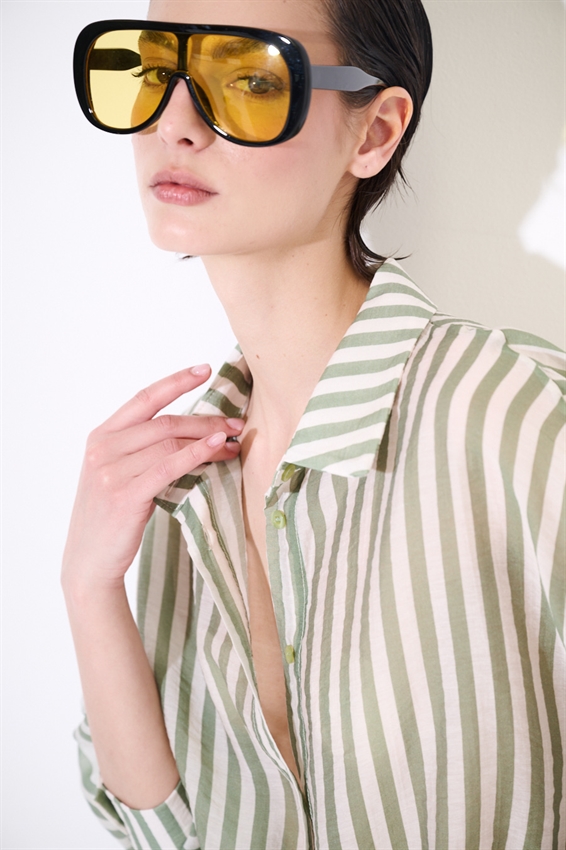 CAMICIA OVER A RIGHE MILITARE/PANNA