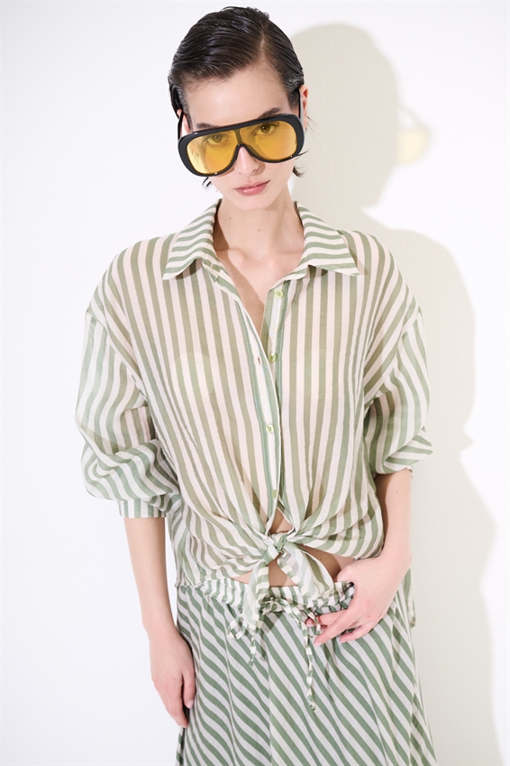 CAMICIA OVER A RIGHE MILITARE/PANNA