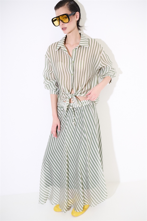 CAMICIA OVER A RIGHE MILITARE/PANNA