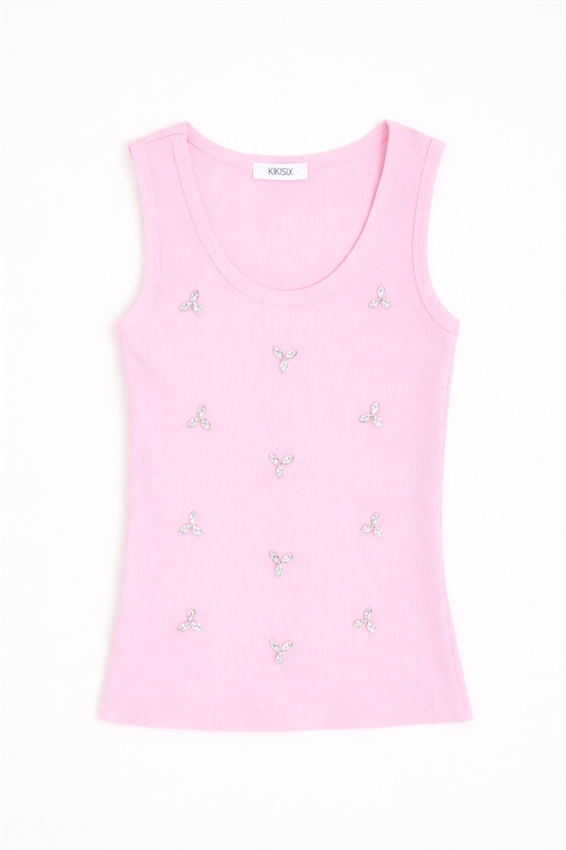 CANOTTA A COSTINE CON CASTONI ROSA