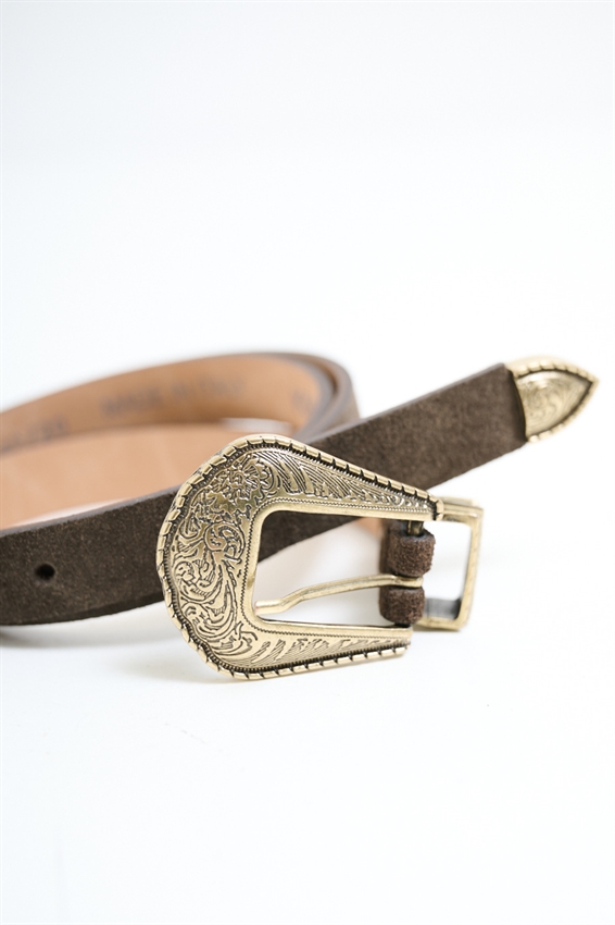 CINTURA SUEDE CON FIBBIA LAVORATA MORO