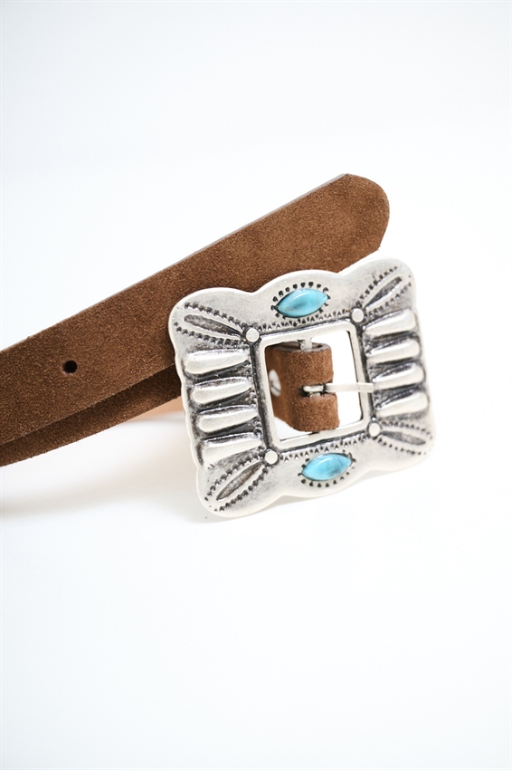 CINTURA SUEDE CON FIBBIA QUADRATA E SMERALDI TABACCO