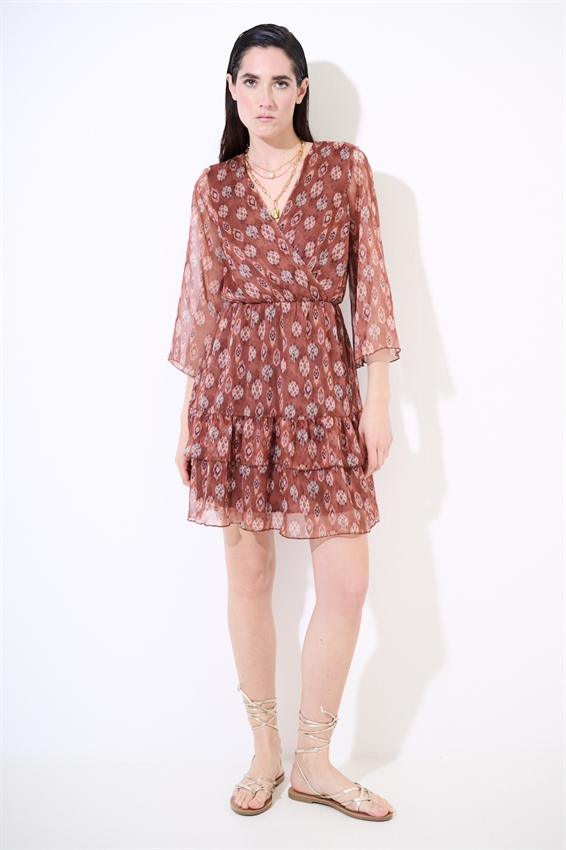 ABITO CORTO SCOLLO INCROCIO CON DOPPIA BALZA STAMP