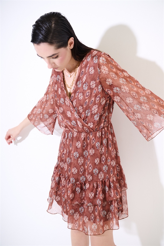 ABITO CORTO SCOLLO INCROCIO CON DOPPIA BALZA STAMP