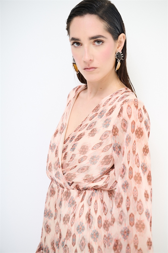 ABITO CORTO SCOLLO INCROCIO CON DOPPIA BALZA STAMP