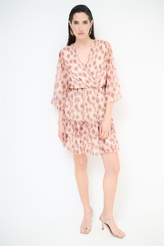 ABITO CORTO SCOLLO INCROCIO CON DOPPIA BALZA STAMP