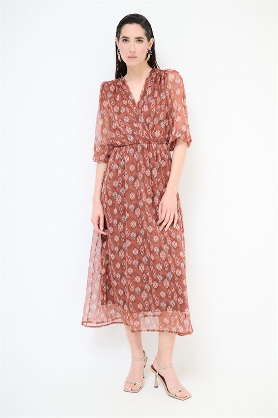 ABITO LUNGO PUNTO SMOCK IN VITA STAMPATO