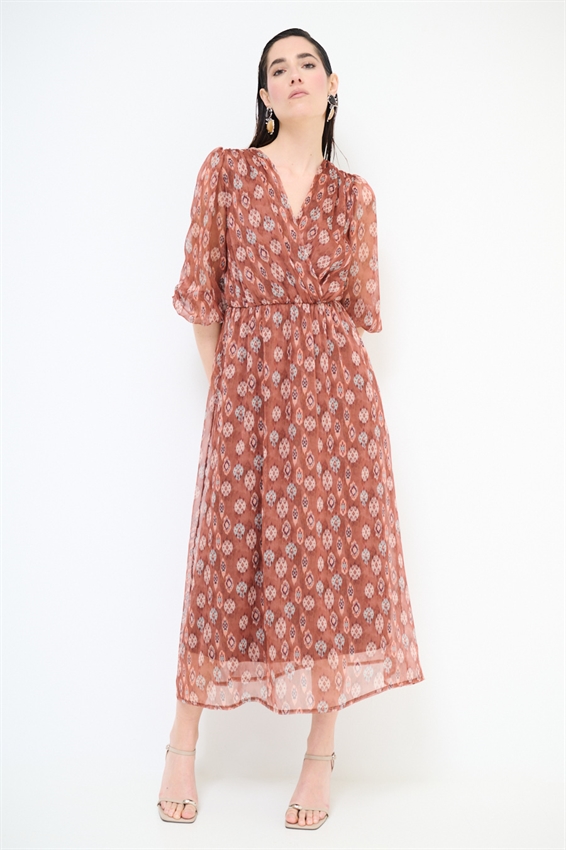 ABITO LUNGO PUNTO SMOCK IN VITA STAMPATO