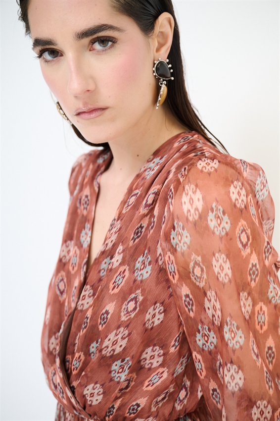 ABITO LUNGO PUNTO SMOCK IN VITA STAMPATO