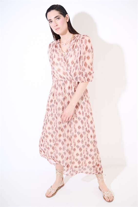 ABITO LUNGO PUNTO SMOCK IN VITA STAMPATO