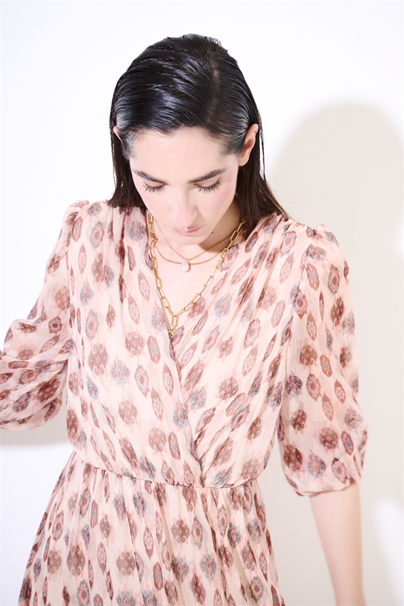 ABITO LUNGO PUNTO SMOCK IN VITA STAMPATO