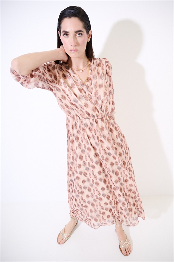 ABITO LUNGO PUNTO SMOCK IN VITA STAMPATO