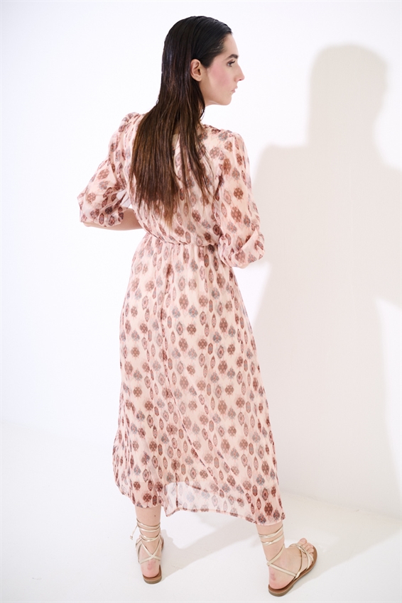 ABITO LUNGO PUNTO SMOCK IN VITA STAMPATO