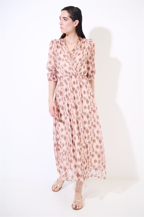 ABITO LUNGO PUNTO SMOCK IN VITA STAMPATO