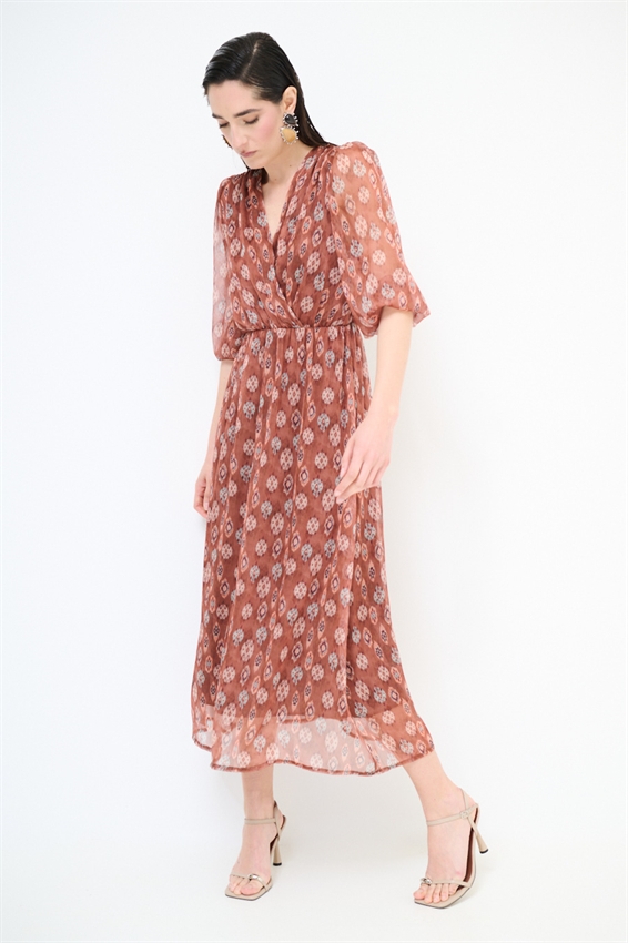 ABITO LUNGO PUNTO SMOCK IN VITA STAMPATO