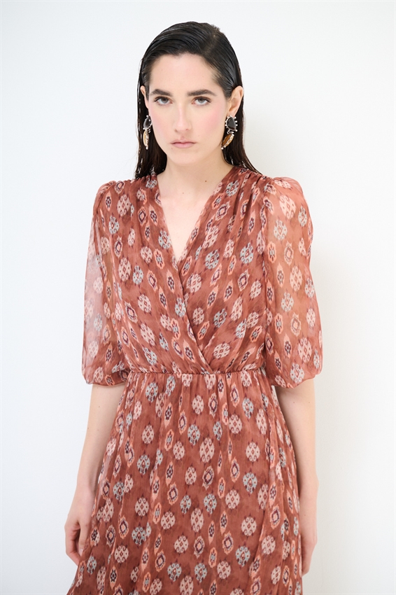 ABITO LUNGO PUNTO SMOCK IN VITA STAMPATO