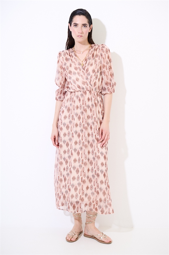 ABITO LUNGO PUNTO SMOCK IN VITA STAMPATO BURRO