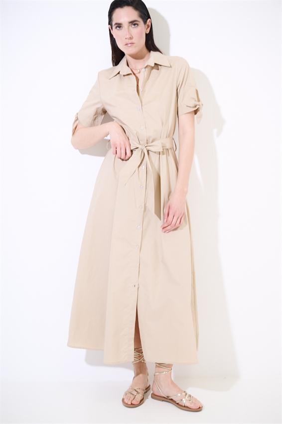 ABITO CHEMISIER CON FIOCCO SU MANICA BEIGE