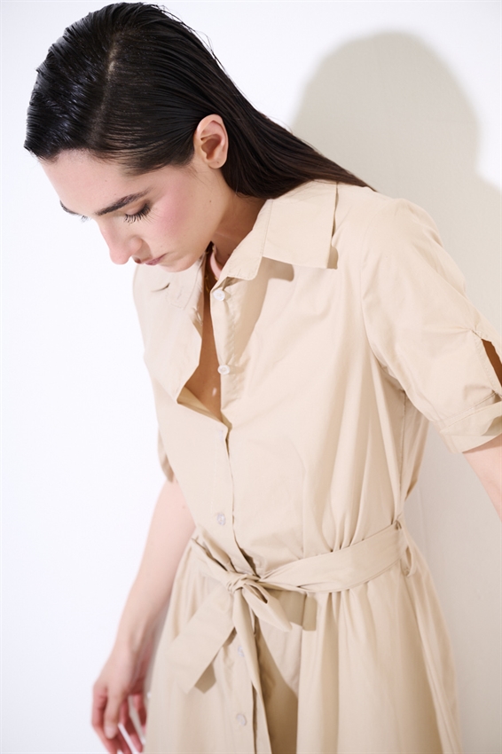 ABITO CHEMISIER CON FIOCCO SU MANICA BEIGE