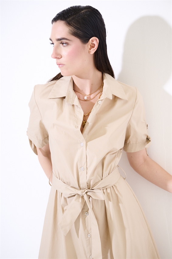 ABITO CHEMISIER CON FIOCCO SU MANICA BEIGE