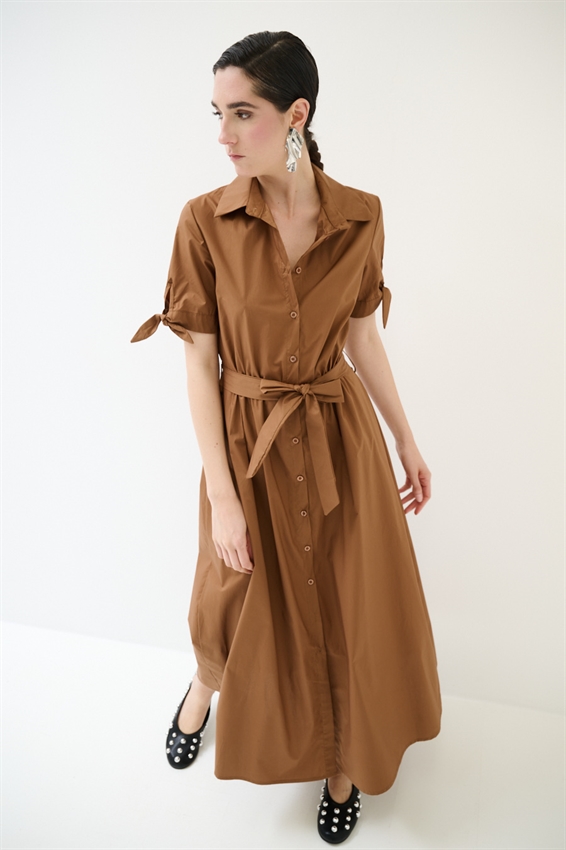 ABITO CHEMISIER CON FIOCCO SU MANICA BISCOTTO