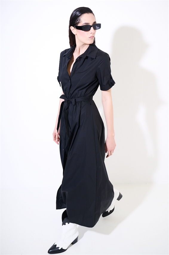 ABITO CHEMISIER CON FIOCCO SU MANICA NERO