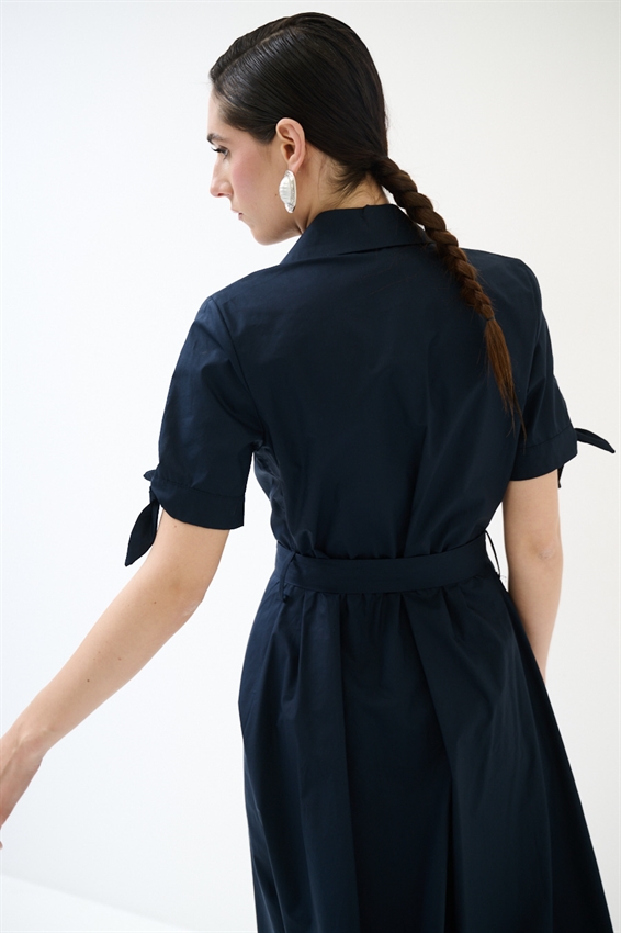 ABITO CHEMISIER CON FIOCCO SU MANICA BLU