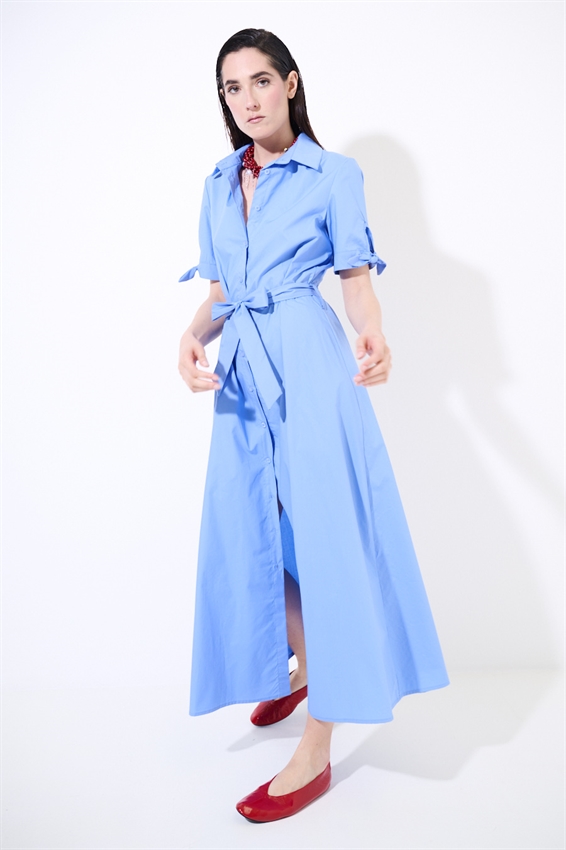 ABITO CHEMISIER CON FIOCCO SU MANICA CELESTE