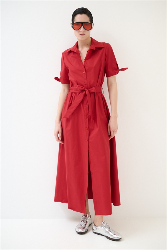 ABITO CHEMISIER CON FIOCCO SU MANICA ROSSO