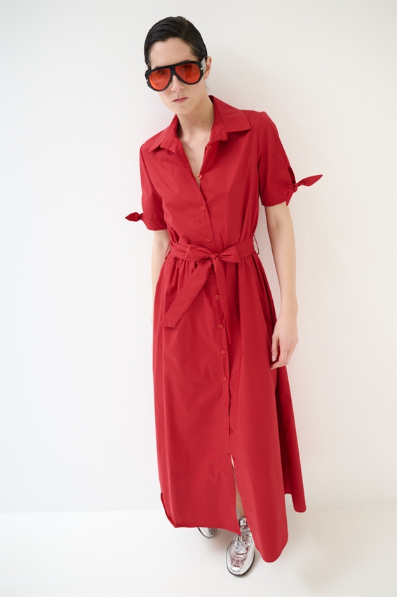 ABITO CHEMISIER CON FIOCCO SU MANICA ROSSO