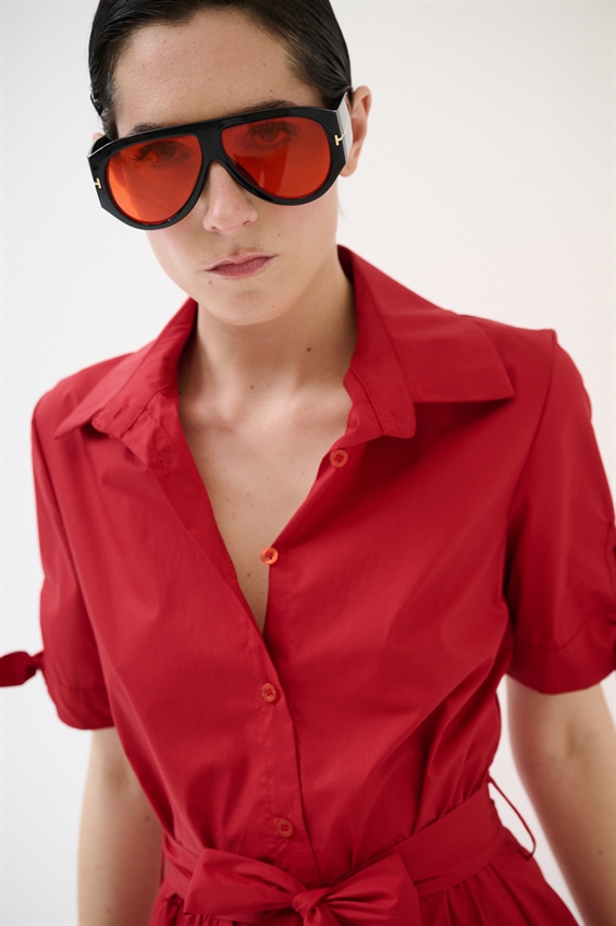 ABITO CHEMISIER CON FIOCCO SU MANICA ROSSO