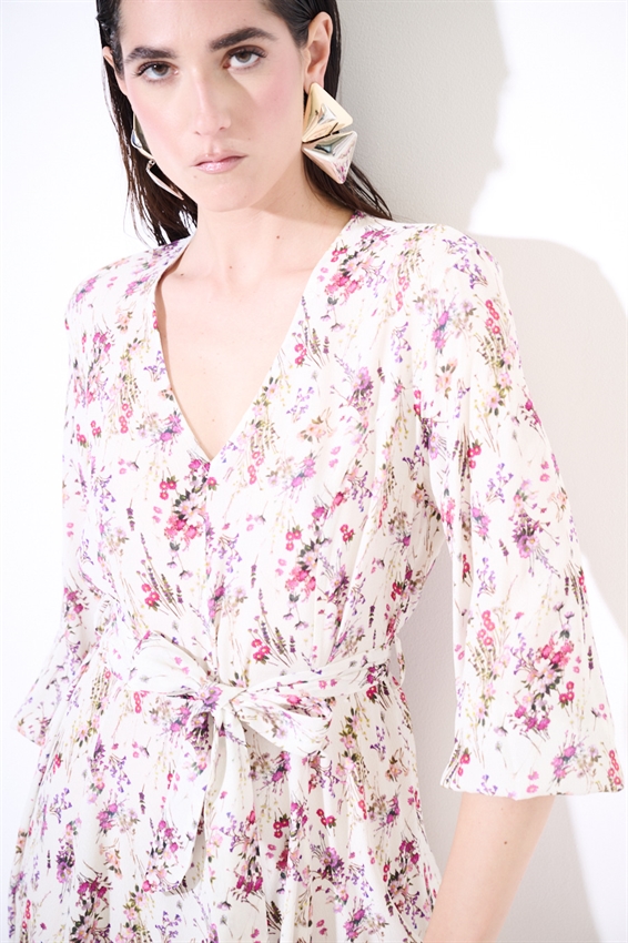 ABITO CORTO CON SCOLLO A V E CINT. A FANTASIA BURRO