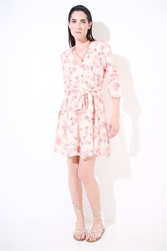 ABITO CORTO CON SCOLLO A V E CINT. A FANTASIA ROSA